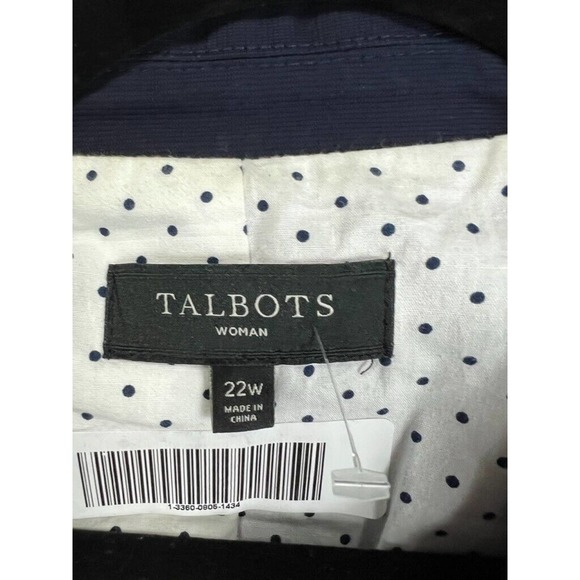 Talbots Blazer Women 22 W Navy Blue Long Sleeve Double Button Back Tie Detail - Picture 3 of 12